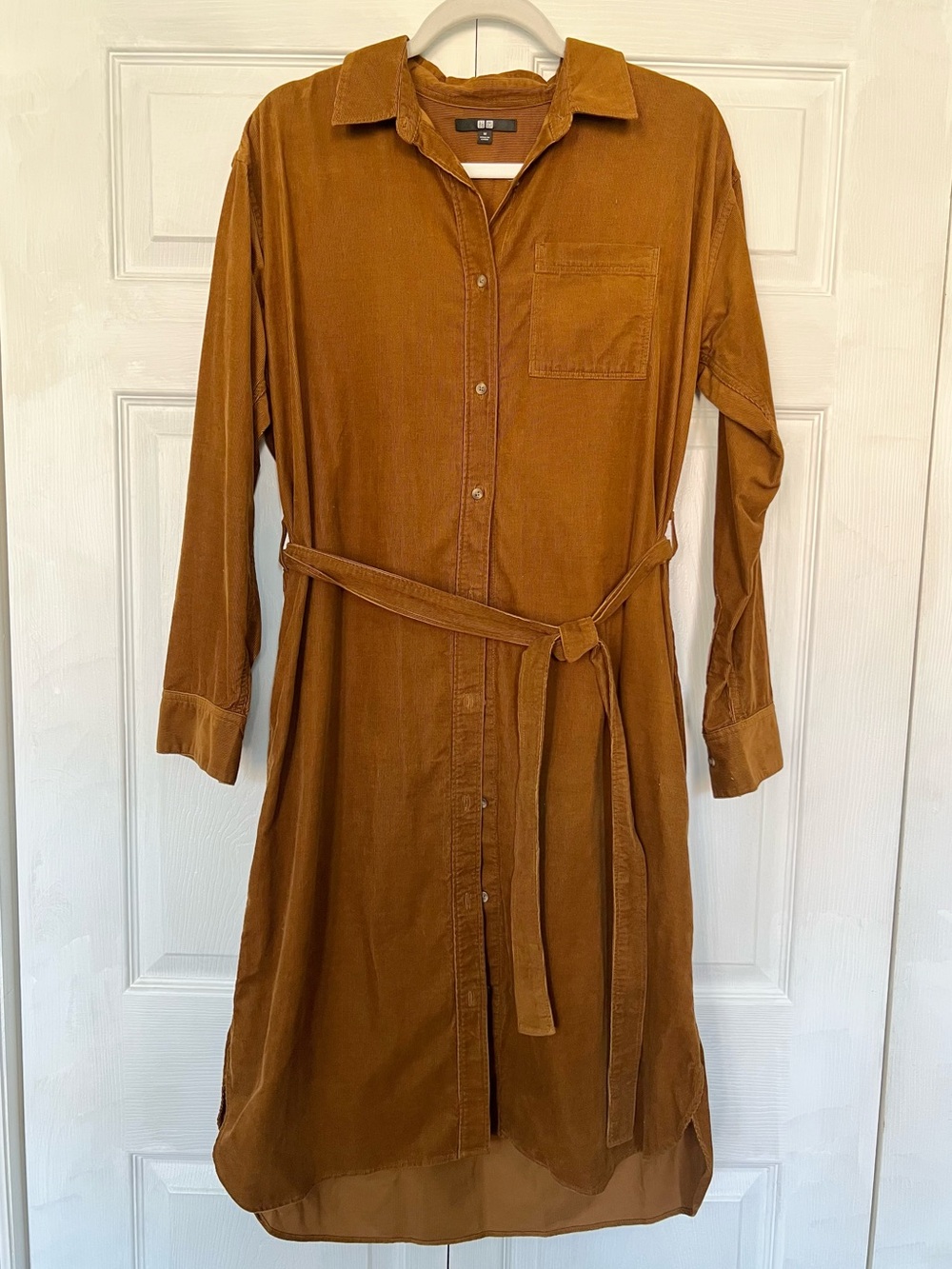 Uniqlo Corduroy 100% Cotton Button-Up Fall Dress in Warm Brown Color M Size